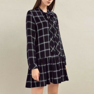 Zara Plaid Bow Tie Drop Waist Oversized Dress Size Small